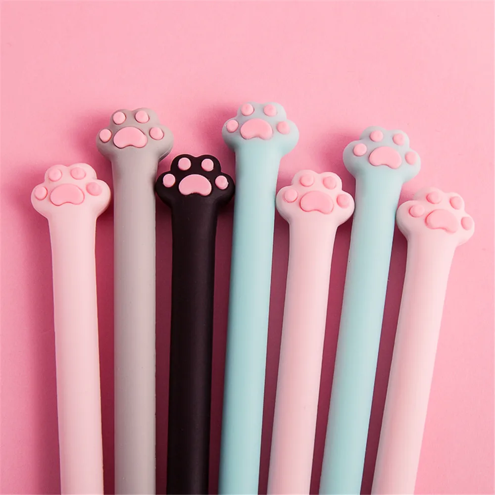 

1PC Cute Kawaii Cat Paw Soft Slicone Gel Pen Rollerball Pen Student Stationery 0.5mm Black Ink Pen School Office Writing Supply