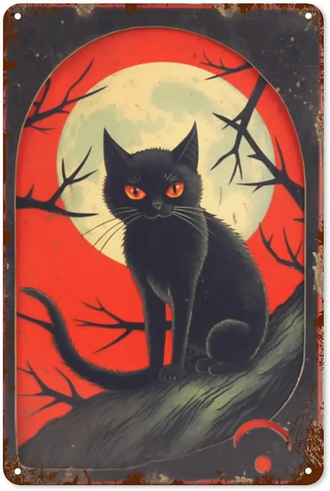 Ретро Blck Ct Metl Tn Sgn Vntge Hlloween Wll Декор для дома спальни кафе паба клуба Ktchen Grge Decoon 8x12