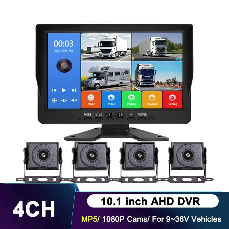 10 1-дюймовый 4-канальный AHD 1080P автомобильная резервная камера MP5 DVR для