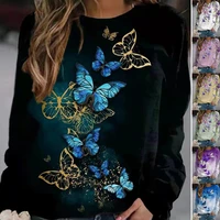 women fashion tees o neck t shirts long sleeve butterfly printed casual spring