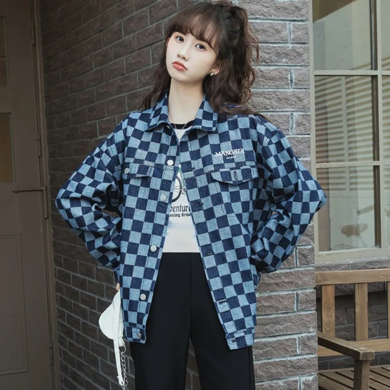 

2023 Spring New Coat For Women Lattice Chaqueta Korean Version Little Chap Loose Commute Lapel Single Breasted Free Shipping