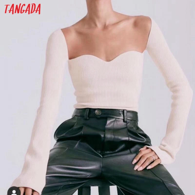 Свитер женский кашемировый облегающий с квадратным вырезом SP03 осень 2020 | Женская