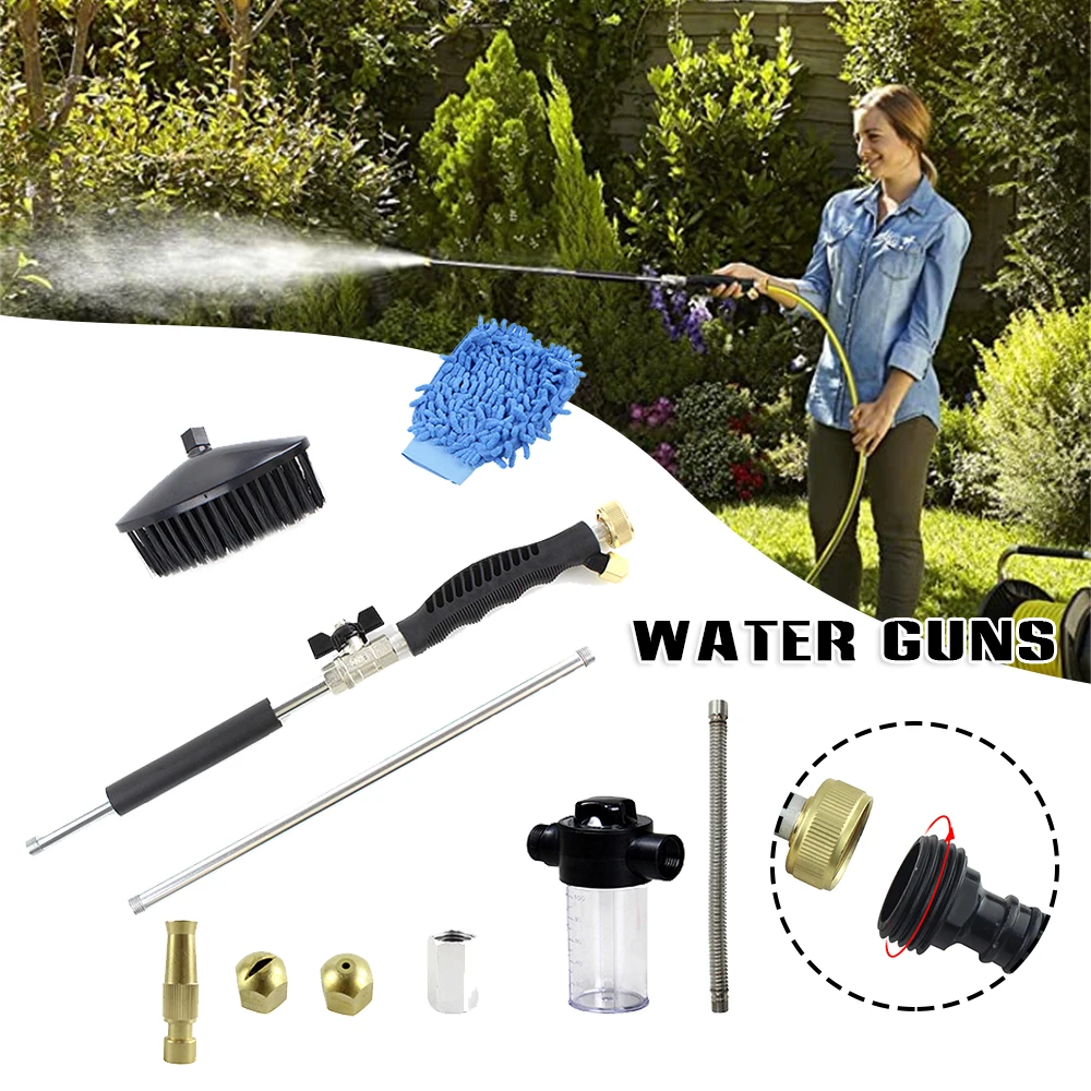 

High Pressure Washer Wand Set Car Washing Water Nozzles Adjustable Garden Hose Spray High Power with 2 Tips 3/4 Hose Adaptor