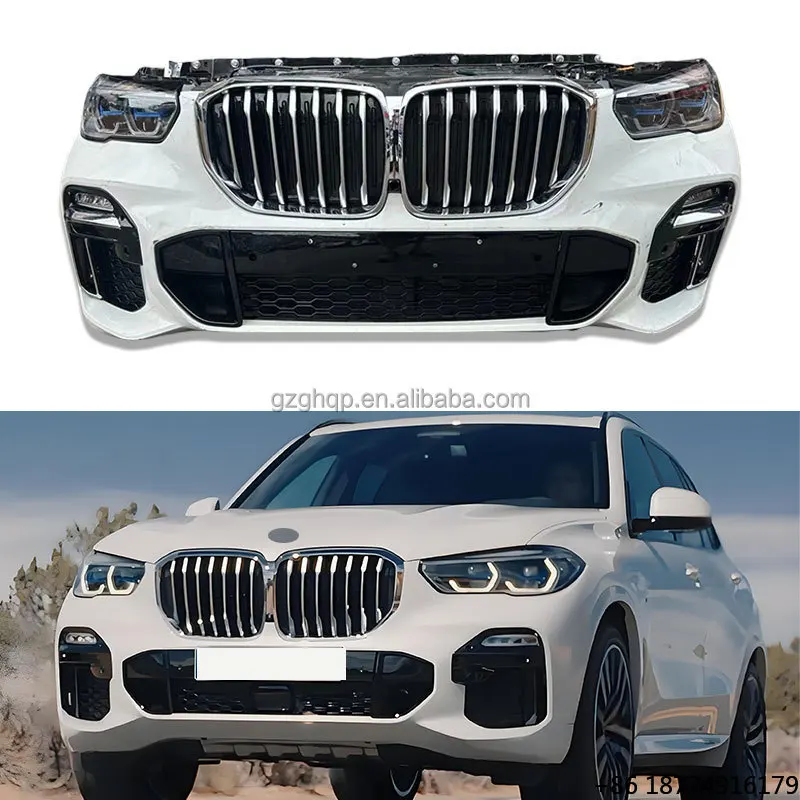 Фото Передний бампер в сборе для BMW X5 G05 с комплектом фар, вентилятором охлаждения, решеткой радиатора и средней решеткой, комплект обвеса №1