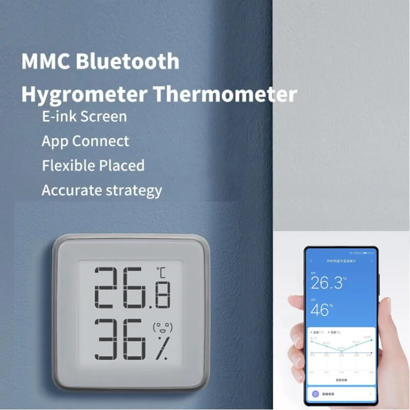 [Smart Version] MMC E-Ink Screen BT2.0 Smart Bluetooth Thermometer Hygrometer Works with xiaomi mi home MIJIA App