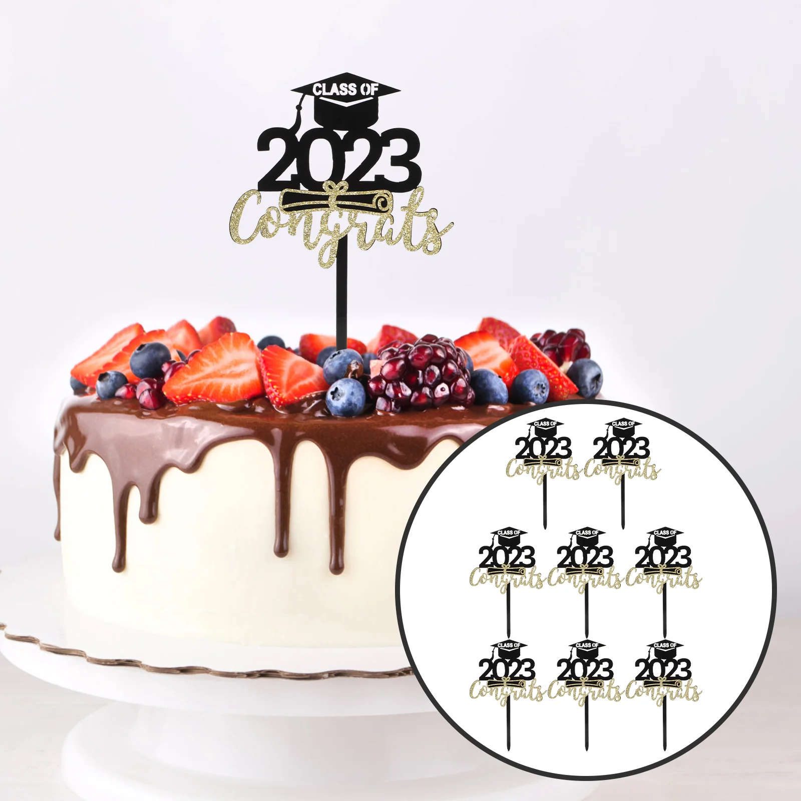

Graduation Cake Cupcake Grad Toppers Picks Topper Decorations Party Decor Class Decoration Cap Congrats Stick Decors Supplies