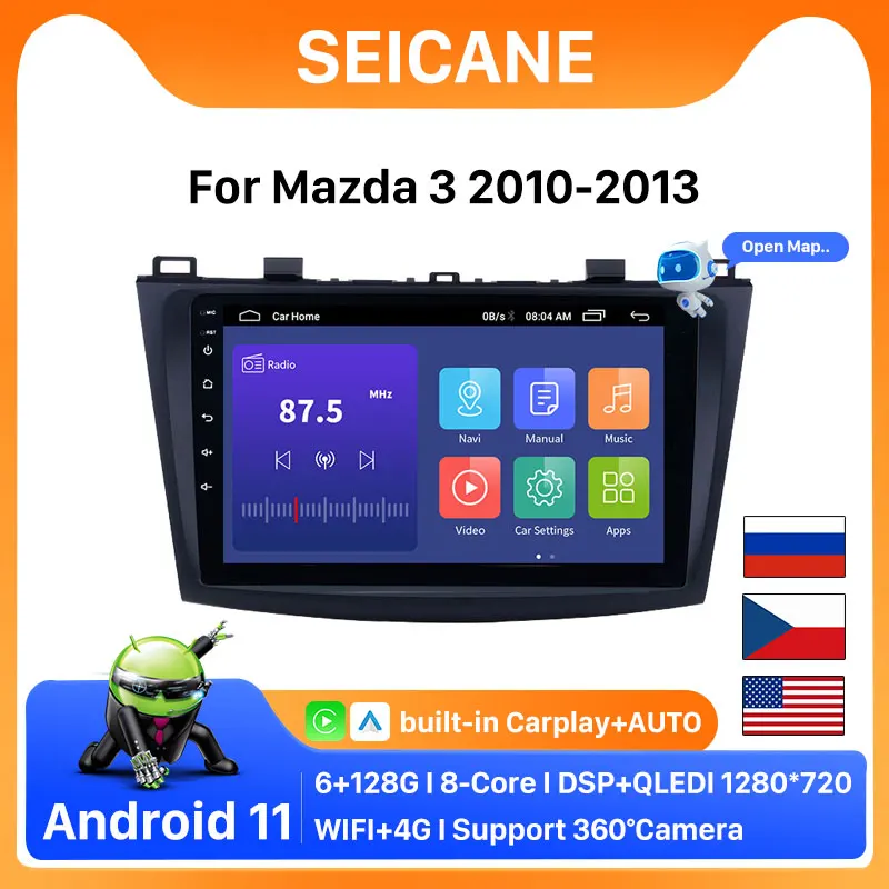Автомагнитола Seicane, 9 дюймов, Android 11, для Mazda 3 II, для Mazda3 BL 2009-2013, GPS навигатор, 4G, мультимедийный плеер, головное устройство, автостерео