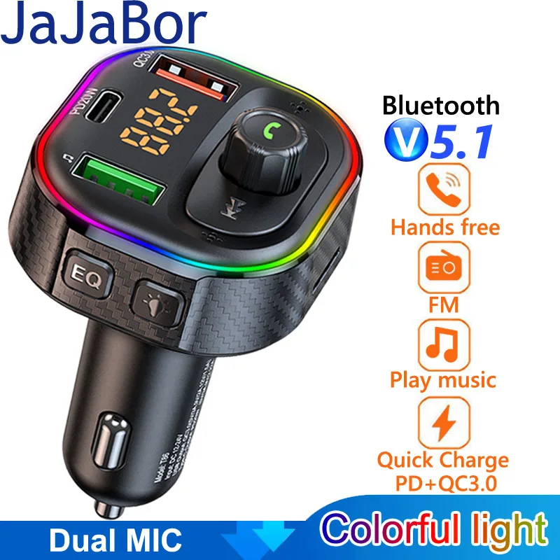 

JaJaBor Car FM Transmitter Car MP3 Player Type C PD 20W USB QC3.0 Fast Charging Car Charger Handsfree Bluetooth 5.0 FM Modulator