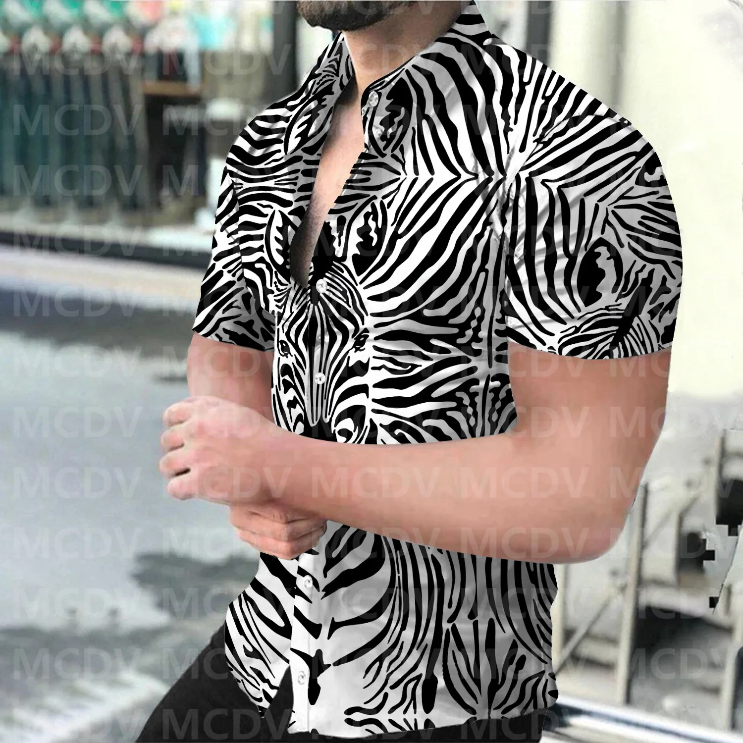 

Zebra Pattern 3D Printed Casual Button Shirt Men's Hawaiian Shirt