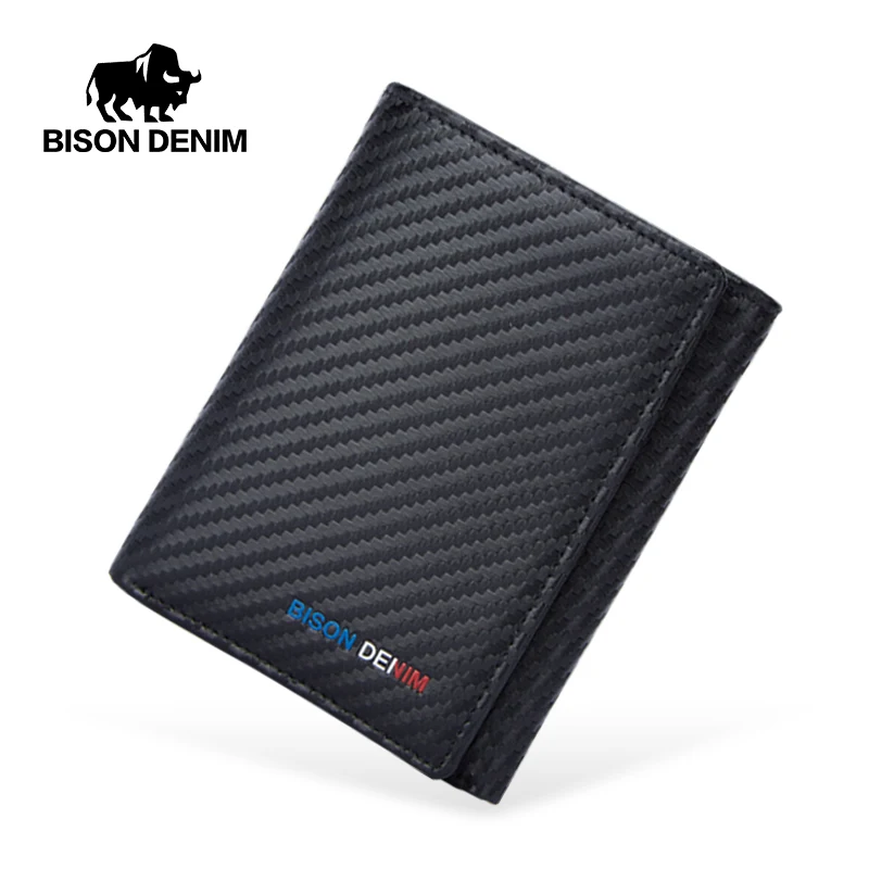 BISON DENIM карбоновый держатель для карт мужские кошельки брендовые черные