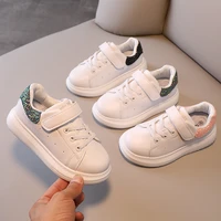 children thick bottom shine white sneakers 2022 korean style kids fashion breathable hook loop non slip versatile casual shoes