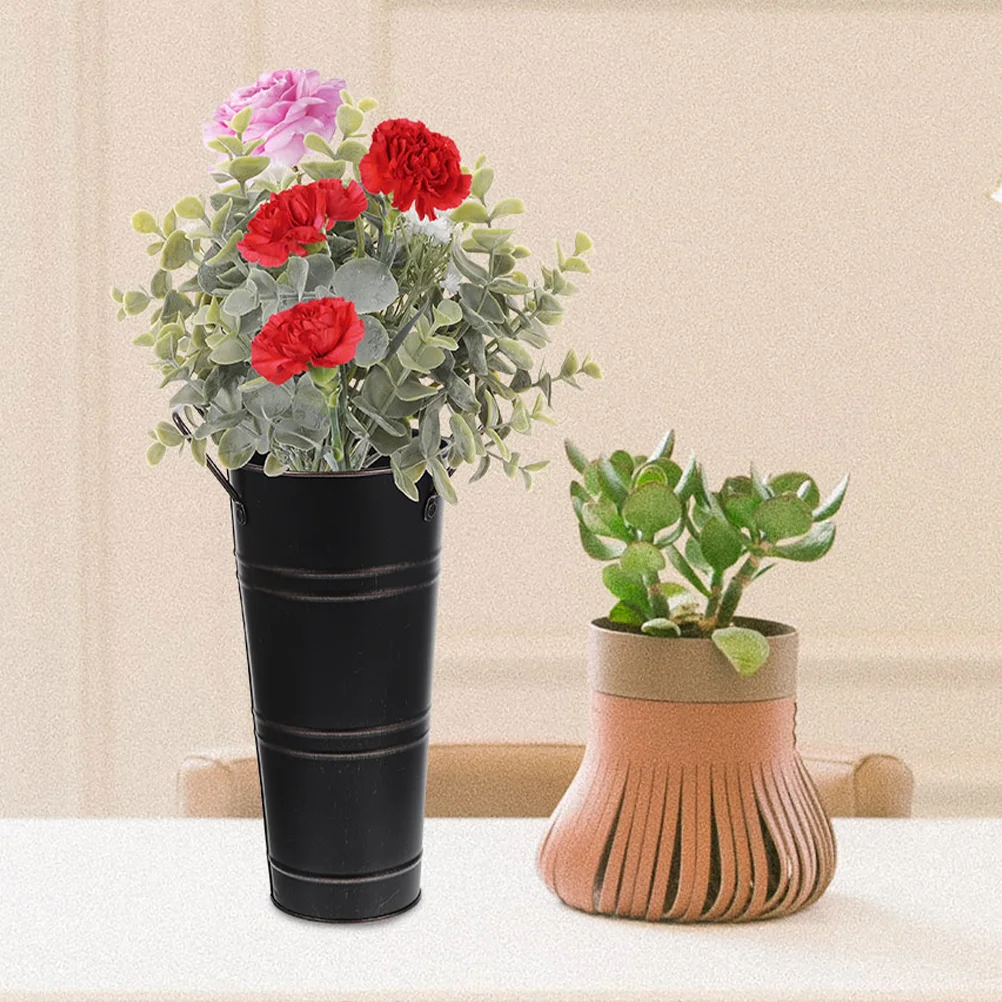 

Planter Iron Bucket Flower Pot Vase Arrangement Handheld Container Farmhouse Rustic Retro Adornment Decor