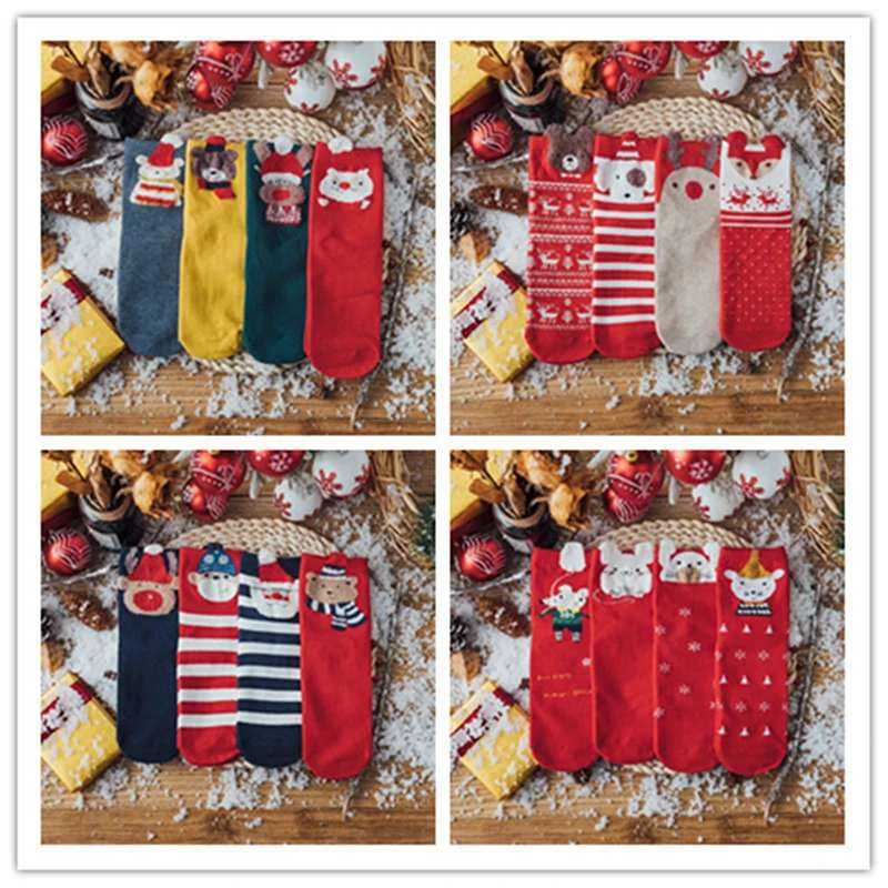 

1Set Cartoon stereoscopic cute socks Children's middle tube red Christmas socks gift box
