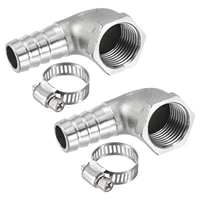 uxcell 304 stainless steel hose barb fitting elbow 15mmx12npt female thread right angle pipe connector with hose clamp 2set