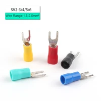 100pcs sv2 3456 insulated spade terminal block connector lug crimp cable wire forked end insulation terminal 1614awg