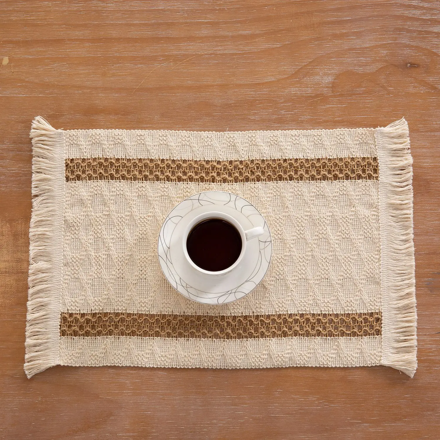 

Льняные двухцветные жаккардовые коврики для чаши