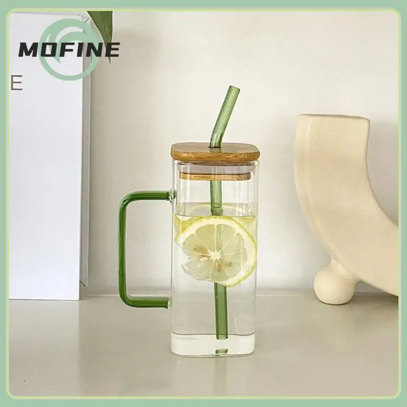 

Square Shape Thickened Cup Bottom Party Beer Water Bottle Transparent Party Beer Mug Dust-proof Cup Cover Glass Handle Cup