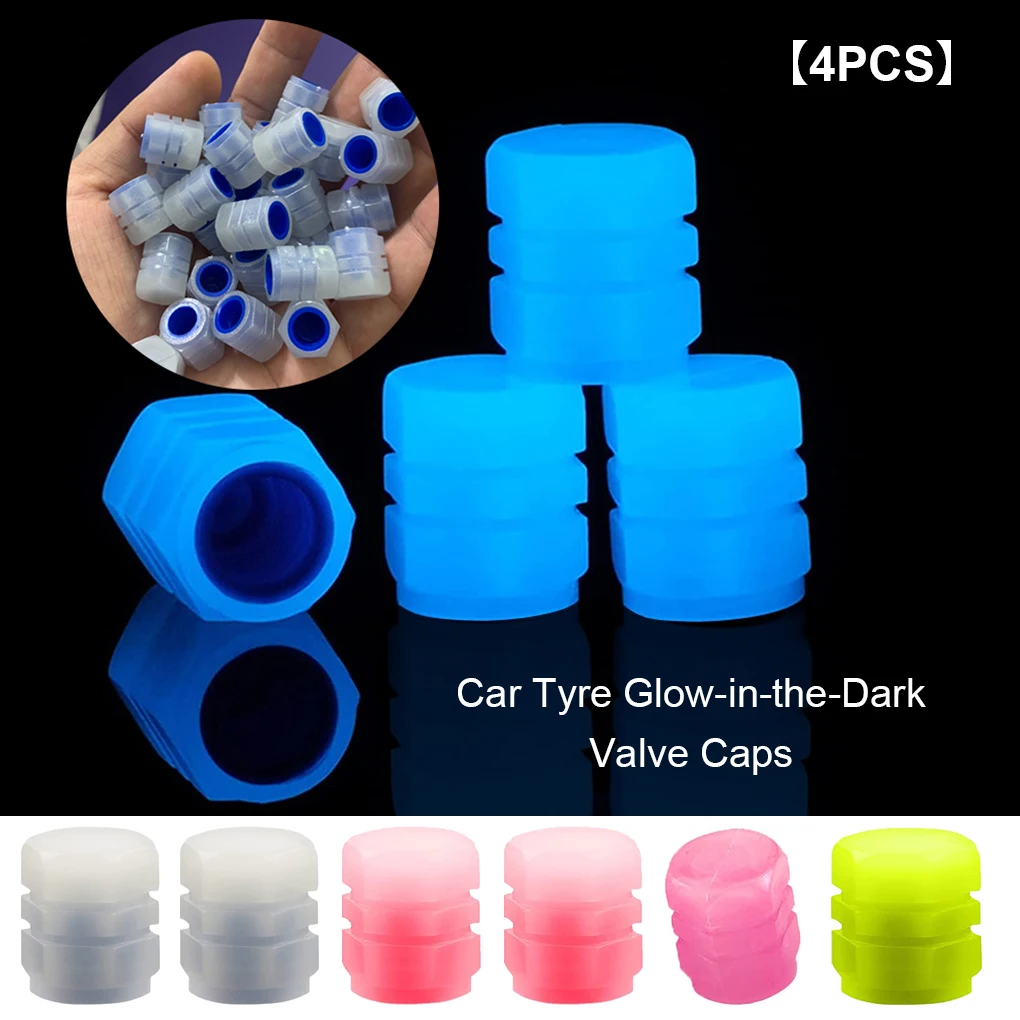 

Pack of 4 Universal Car Tire Valve Cap Luminous Plastic Wheel Rim Glowing Cover Automobile Protector Replacement Yellow