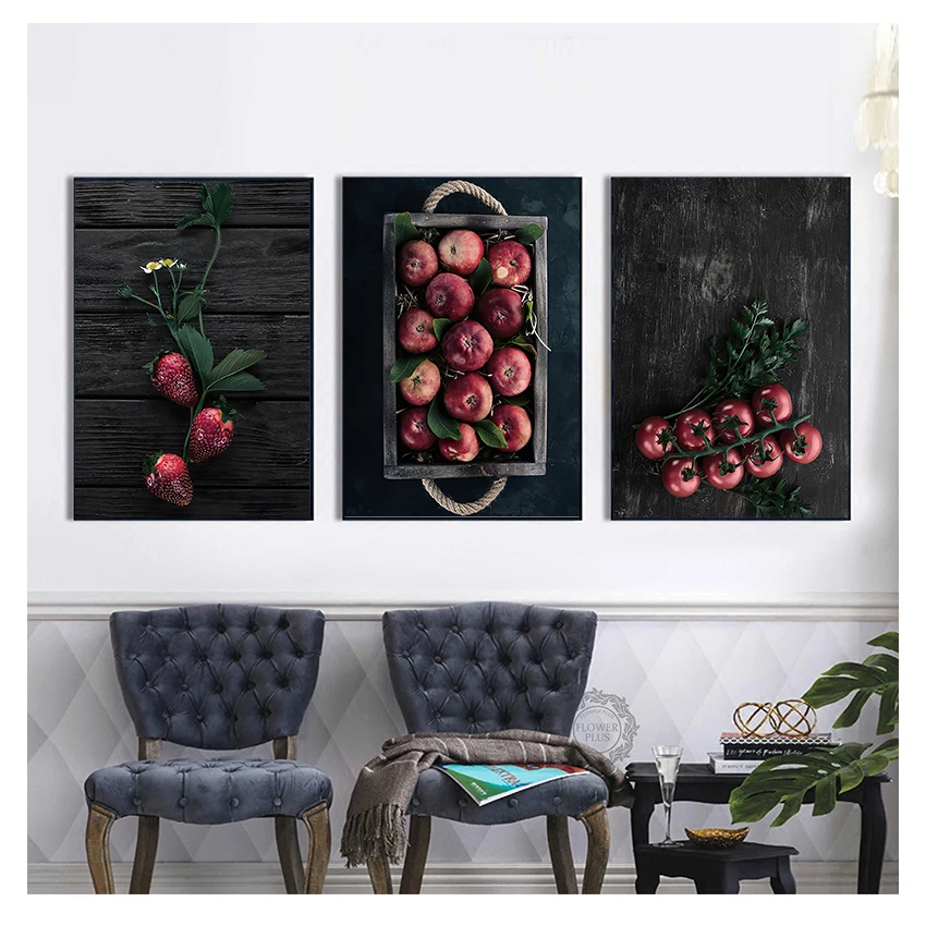 Картина на холсте черный фон красные фрукты плакаты и принты настенное искусство