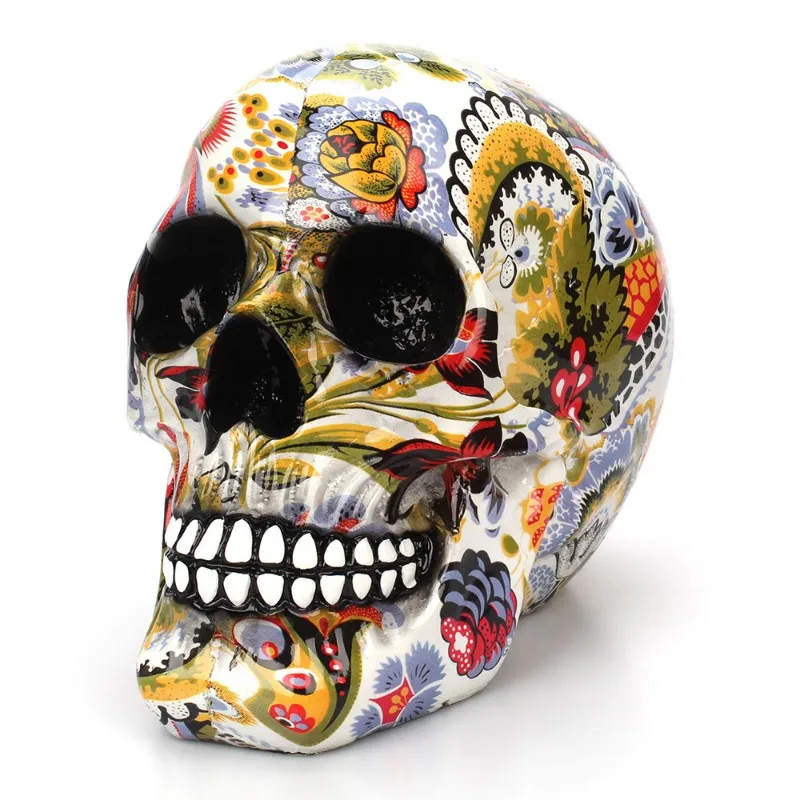 

Horror Skull Skeleton Ornament Creative Head Colorful Flower Painting Desktop Ornament Halloween Gift