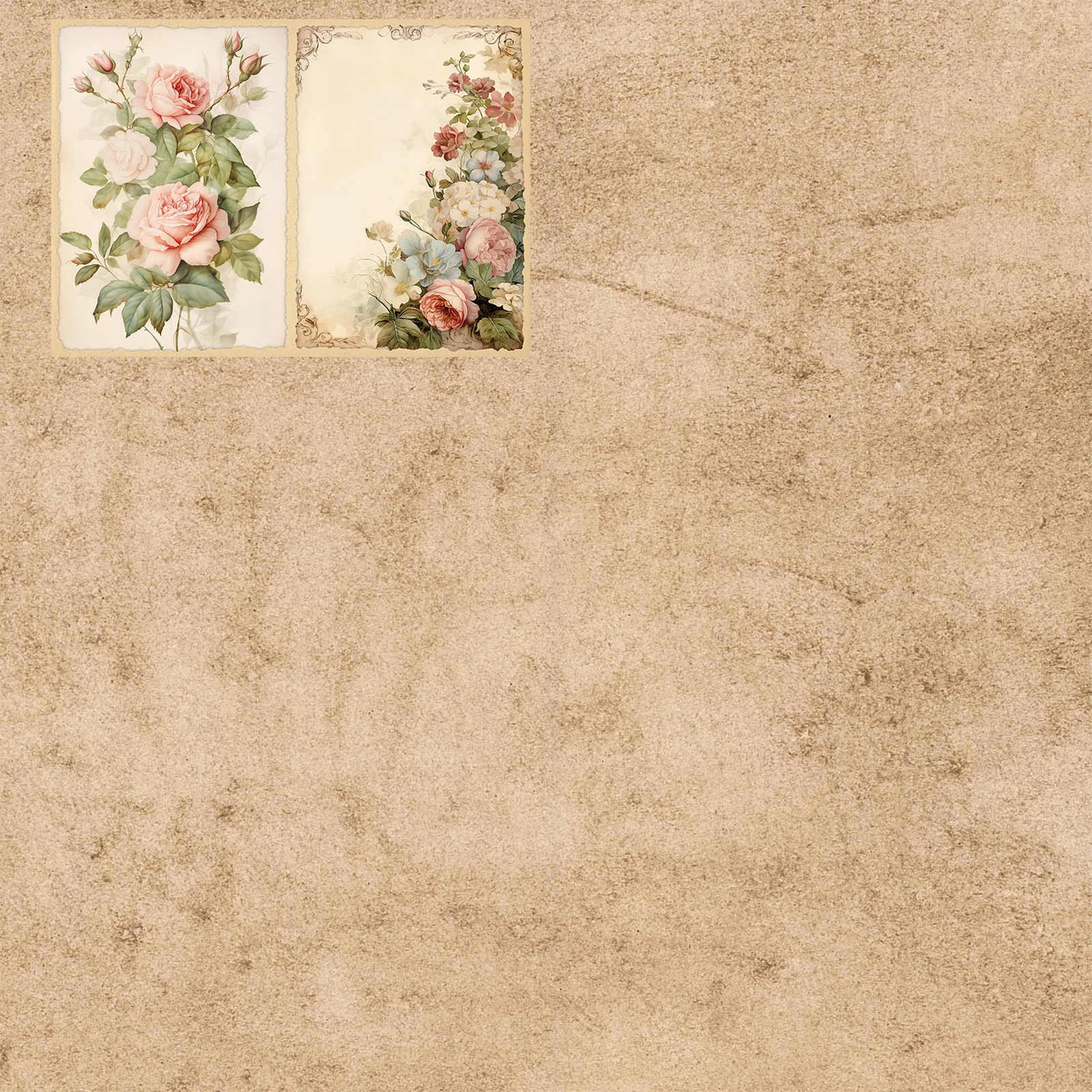 10 листов формата А5 праздничный фон с розовыми розами винтажный гранж-журнал