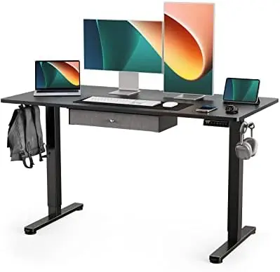 

Standing Desk with Drawer, Adjustable Height Sit Stand Up Desk, Home Office Desk Computer Workstation, 48x24 Inches, Black