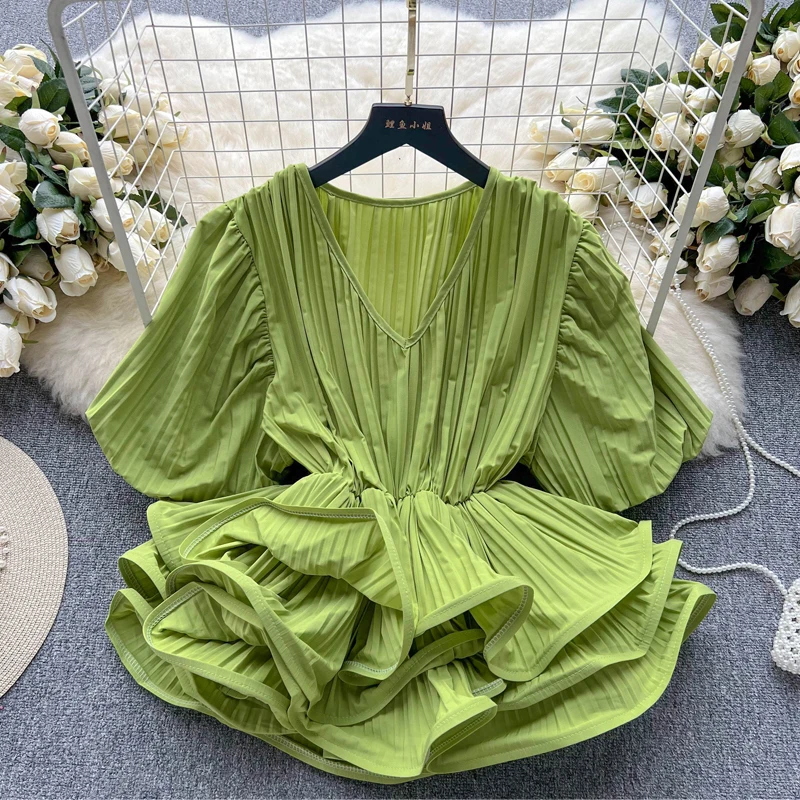 

Женские летние рубашки с V-образным вырезом и оборками