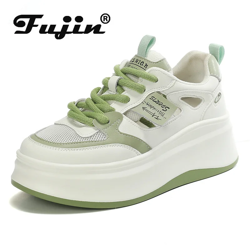

Fujin 7cm Air Mesh Genuine Leather Hollow Breathable Summer Women Sandals Comfy Platform Wedge Chunky Sneakers Leisure Vulcanize
