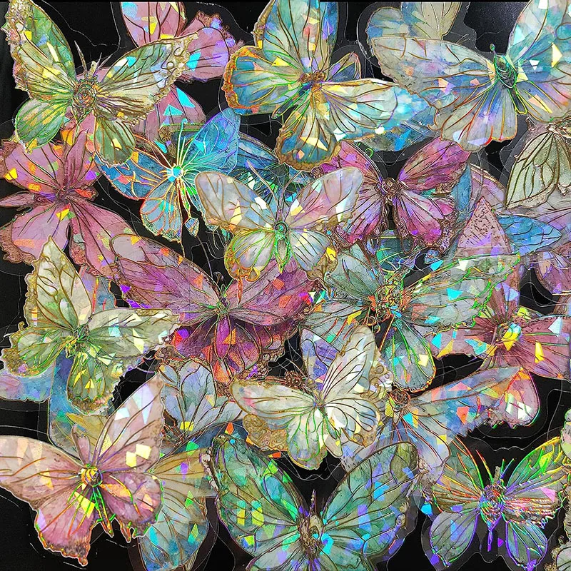 

80PCS Butterfly Stickers Clear Bling Glitter Holographic Butterflies Sticker Bulk for Scrapbooking, Envelope, Journaling