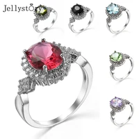 jellystory fashion 6 colors zircon rings for women 925 sterling silver simple oval shape wedding anniversary fine finger jewelry