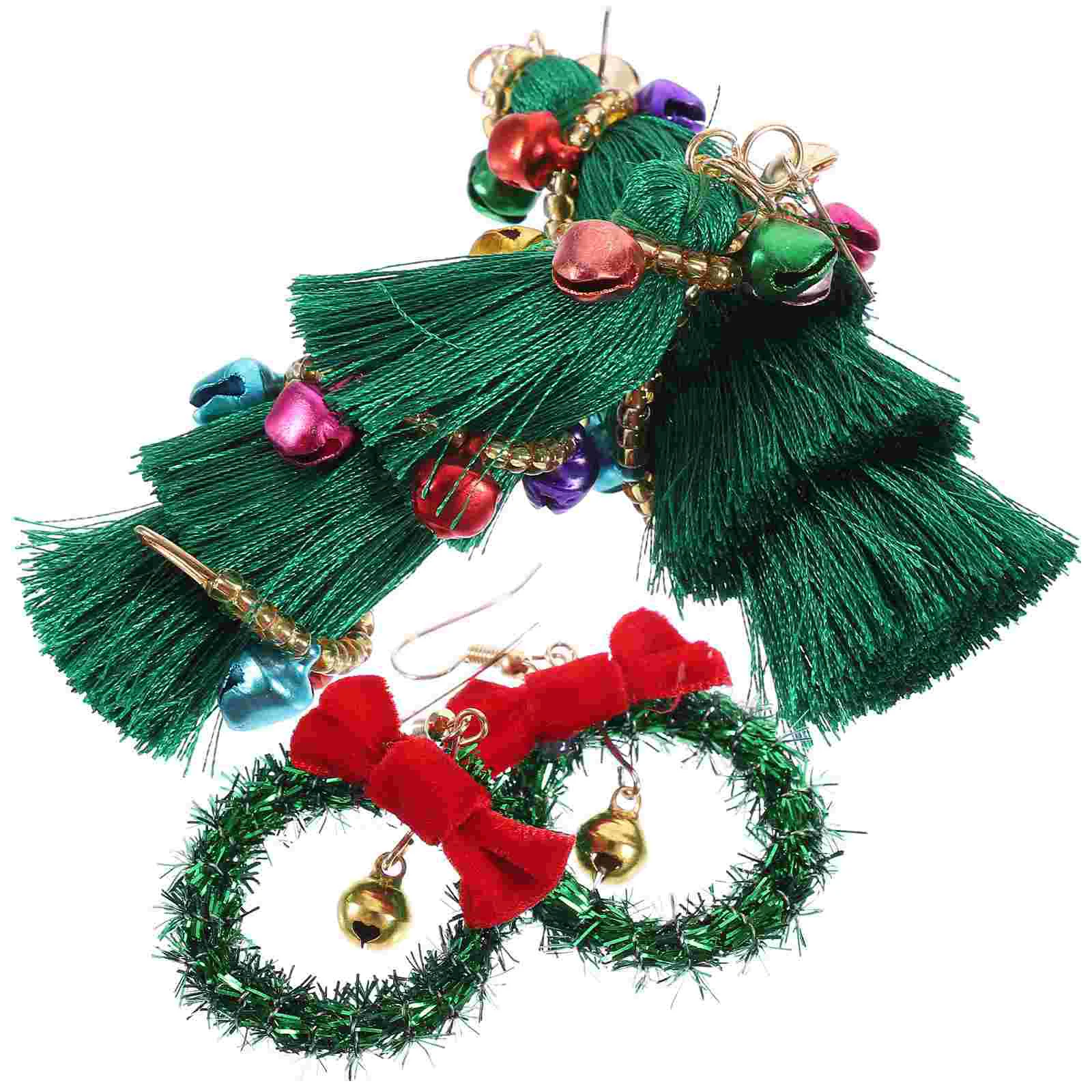 

2 Pairs Christmas Wreath Decorative Earring Womens Earrings Ornament Tree Girls Dangle Alloy Miss