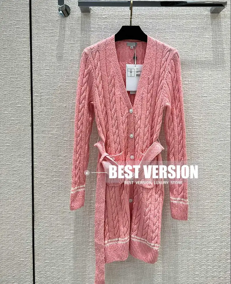

best version RUNWAY 2022 spring women clothing luxury brand vintage style pink cardigan women knitted sweater sweaters cardigans
