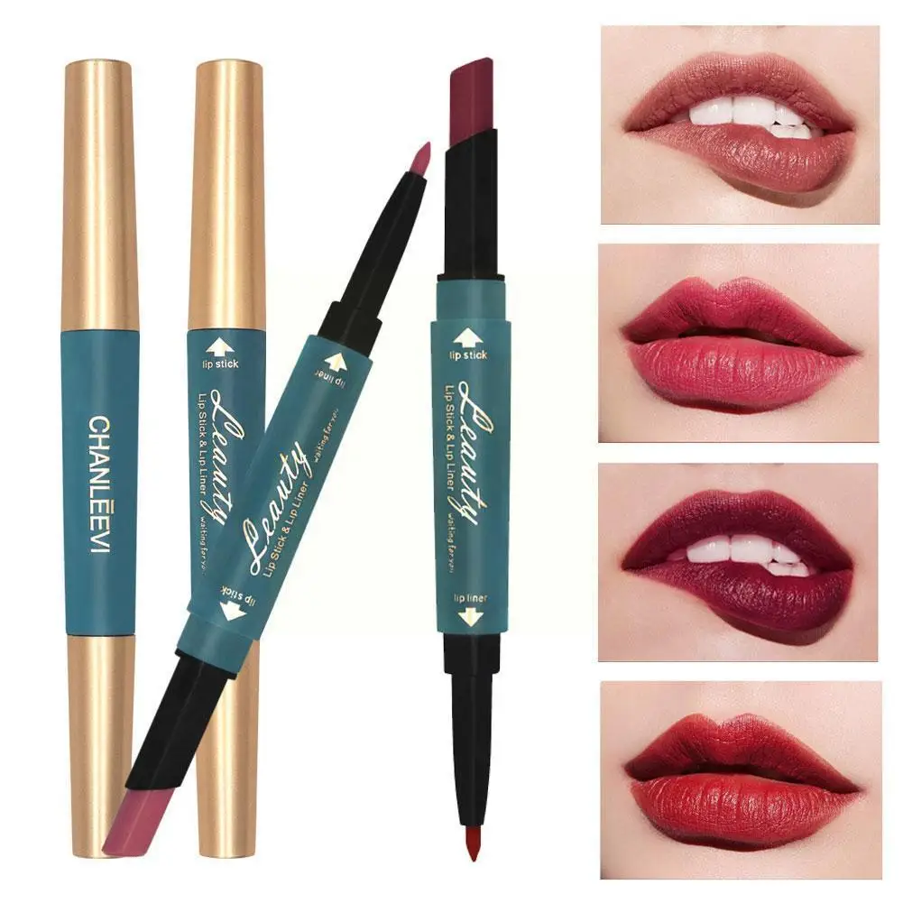 

2In1 Double-ended Lipstick Lip Liner Pen Matte Pigment Waterproof 2023 Skin 24H Cosmetics Lasting Non-stick Cup Makeup Colo G4R1