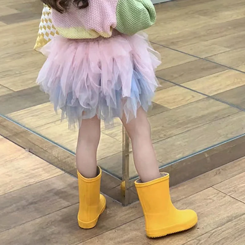 

Spring Autumn Girls Tutu Skort Baby Skirt For Toddler Kids Skirt Children Bottoms Fahion Rainbow Multi Color Layered Mesh 2-7Y