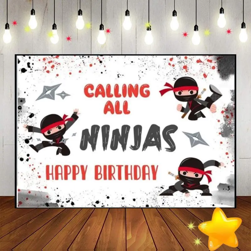 

Ninja Themed Favors Warrior Boy Background Photo Banner Photography Backdrops Man Baby Shower Little Prince Birthday Decoration