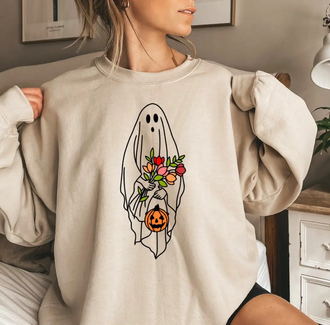 

Halloween Ghost Print Loose Long Sleeve Sweatshirt