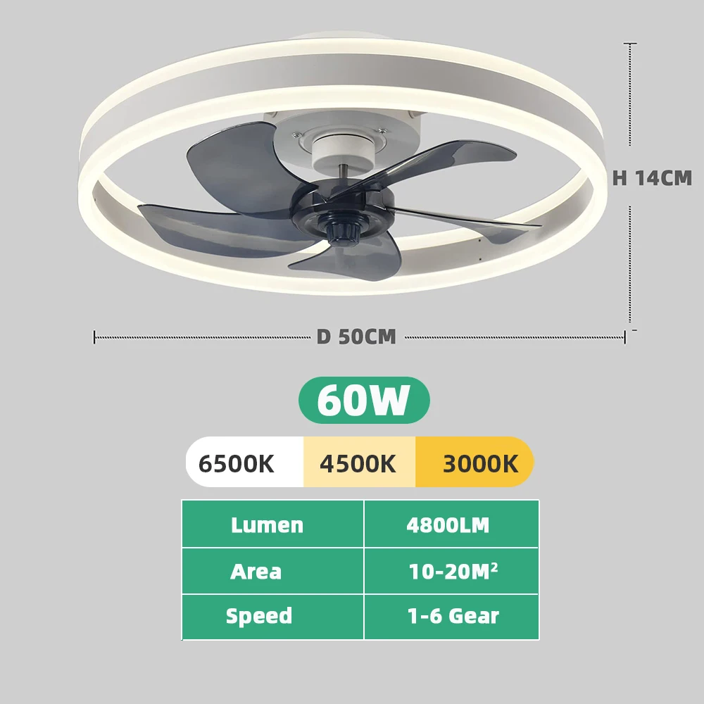 Modern Led ceiling fan without light DC motor 6-speed timing fan 18CM low floor loft remote control decorative fan with light images - 6