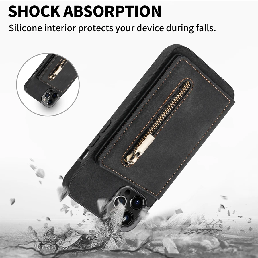 

New Style Wallet Zipper Side Cover with Card Slot Flip Leather Case For iPhone 14 Pro Max 13 Mini 12 11 SE 2022 X XR XS Max 8 7