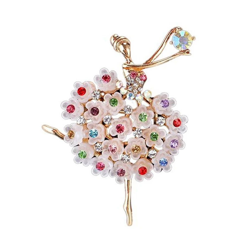 

Luxury Crystal Brooch Ballerinas Dancer Breastpin Colorful Flower Alloy Plated Women Girls Gift