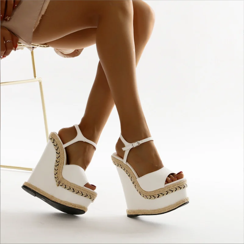 

Size 35-42 White Sandals for Women Summer Fashion Open Toe Ankle Buckle Strap Platform Wedge Heels Ladies Dress Shoes