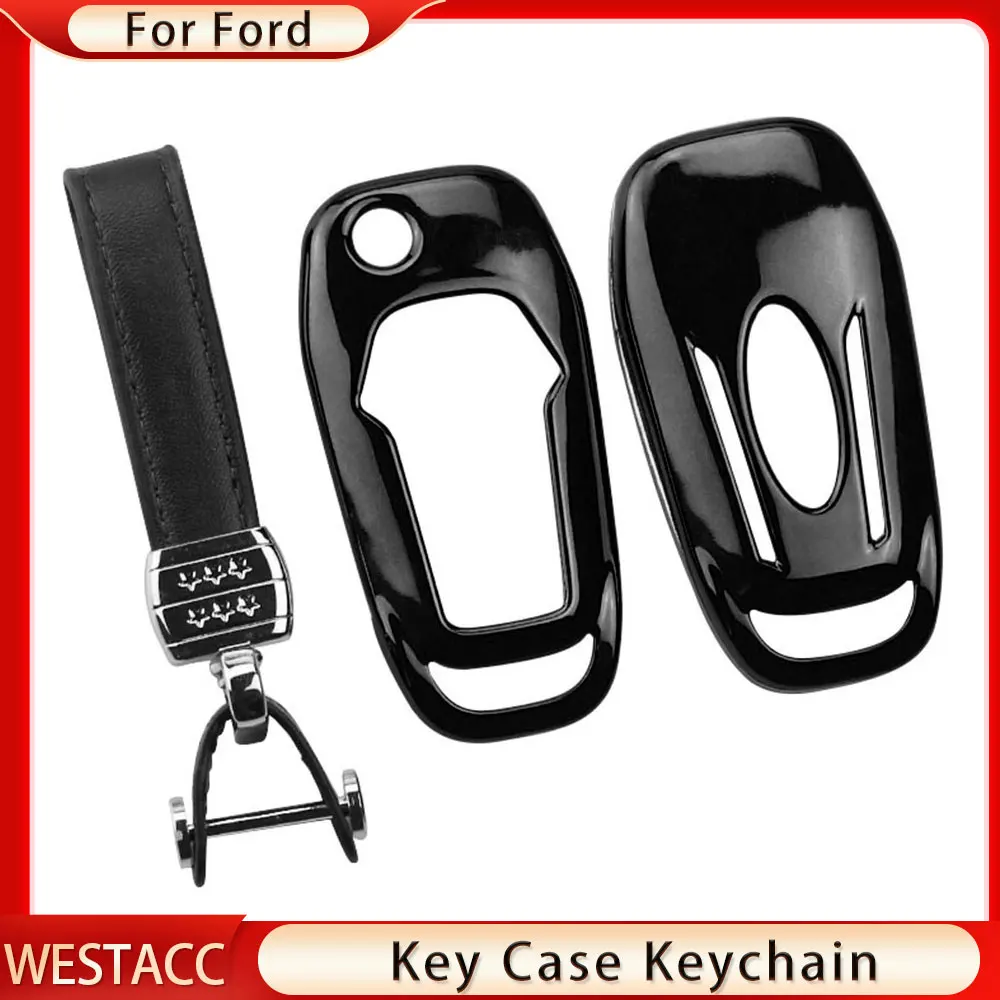 

ABS Chrome Car Flip Key Case Cover Shell Holder Keychain for Ford Escort Mondeo Everest Ranger Fusion Edge Kuga Accessories