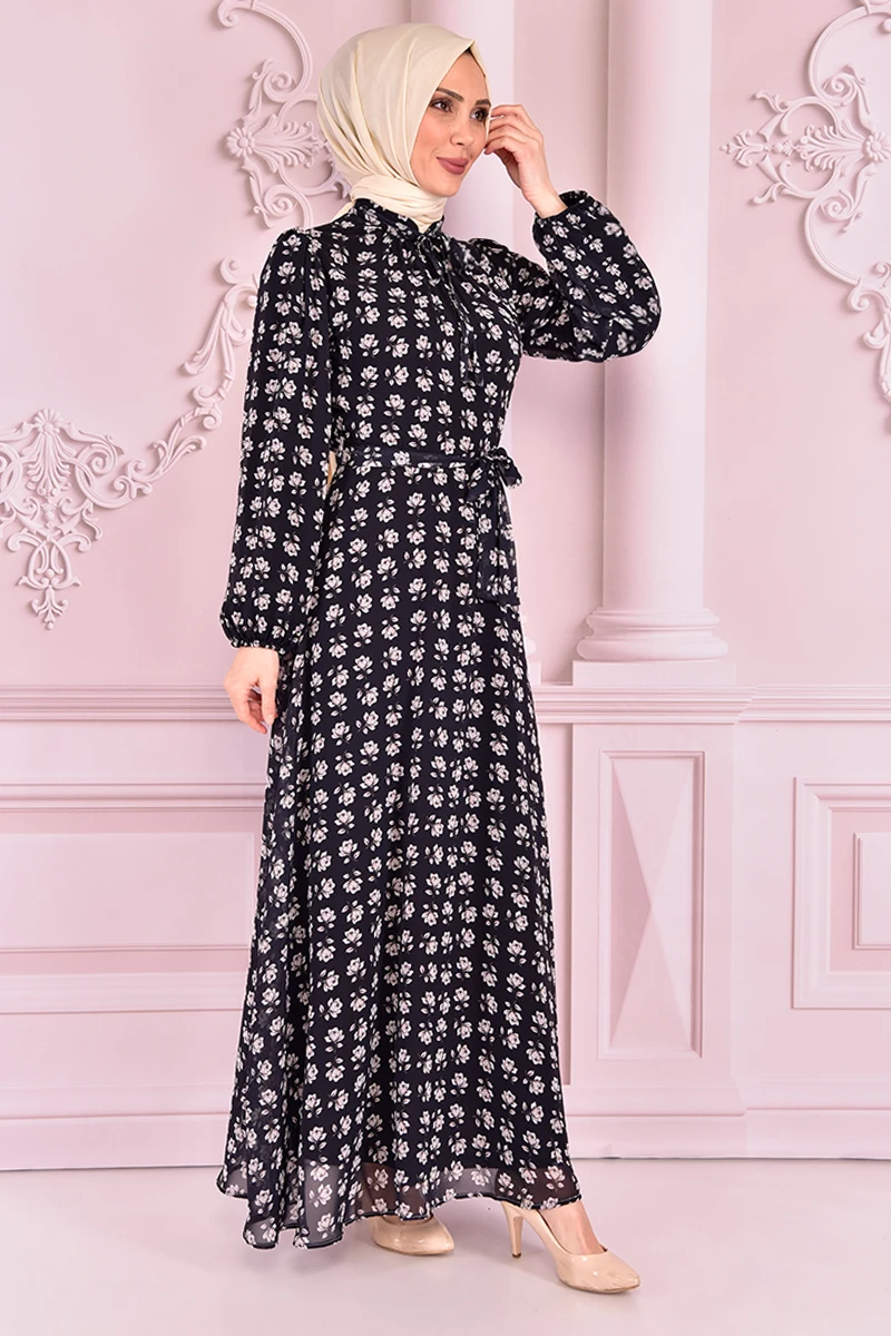 

Черное Шифоновое Платье со шнуровкой VBR7359