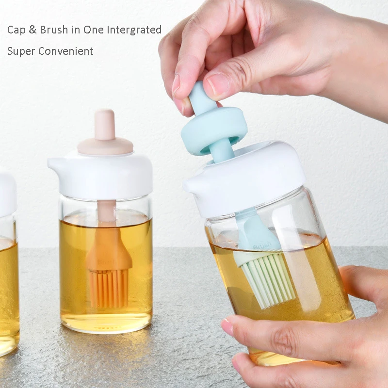 

Oil Dispenser Wide Opening Bottle with Silicone Brush Leakproof Condiment Container BBQ Oil Liquid Seasoning Bottle for Kitchen