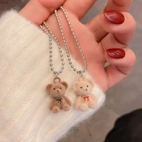 bear pendant necklace for girls women 2022 korean fashion cute plush flocking bear sweater neck chain necklaces collar jewelry