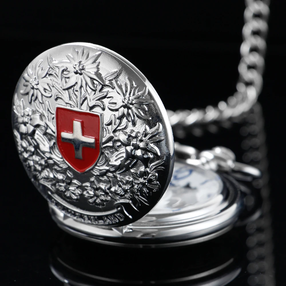 Silver Steel Red Cross Emblem Nurse Mechanical Pocket Watch Vintage Gentleman Analog Signal Clock Women Jewelry Gift