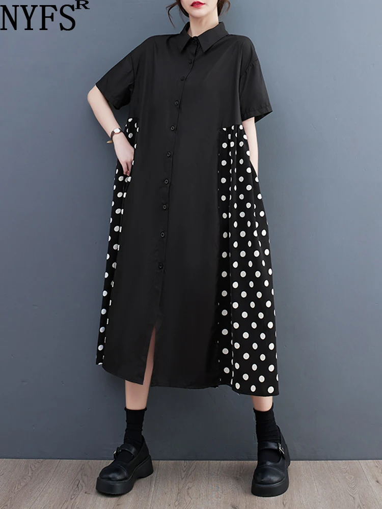 

Женское платье-рубашка в горошек, из полиэстера