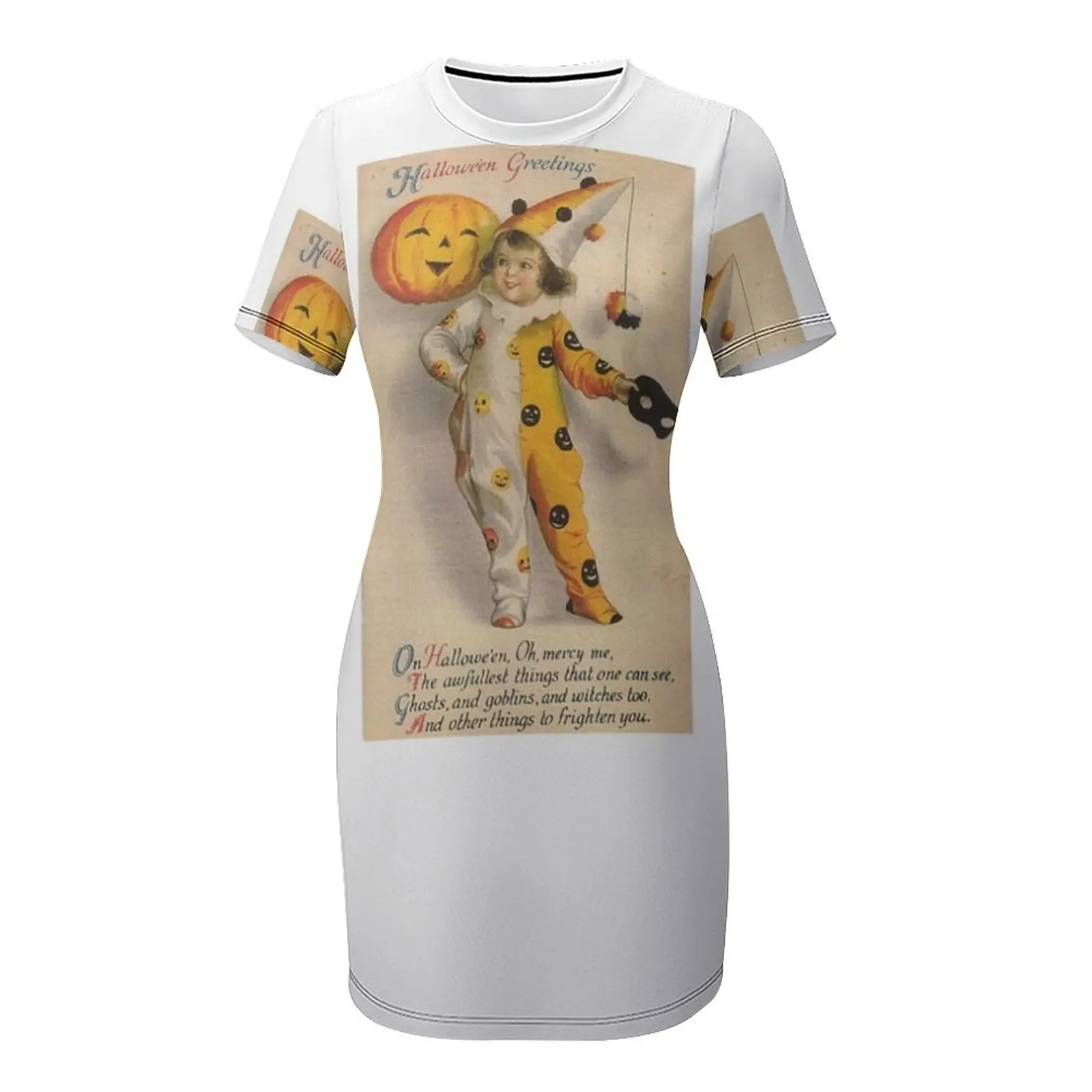 Винтажное платье с поздравлением на Хэллоуин ребенком в костюме и Джеком о