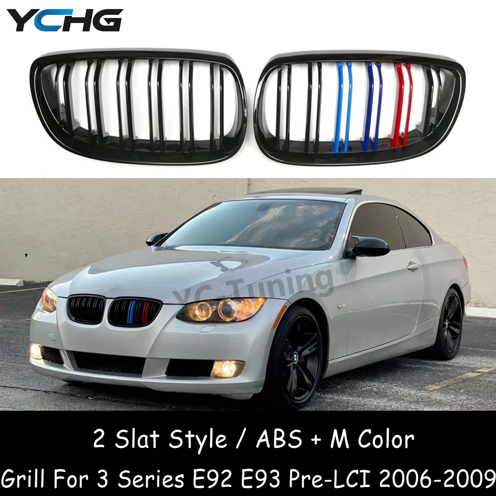 

M3 E92 ABS Double line Gloss M Color Front Bumper Grills For BMW 3 Series E92 E93 Pre-LCI 316i 318i 320i 323i 325i 2006-2009