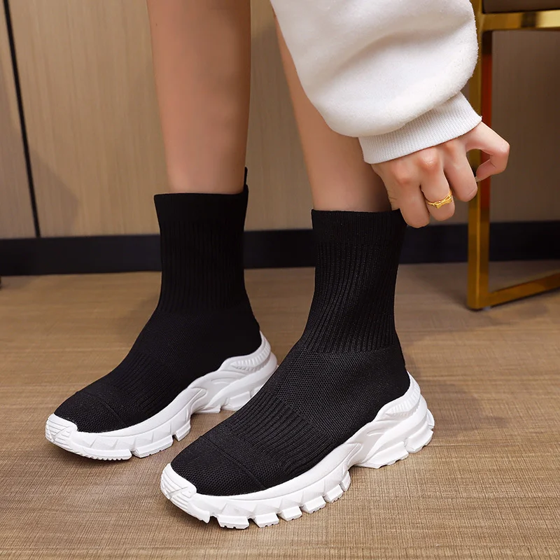 

Women Sock Boots Female 2022 Winter Thick Bottom Chunky Heels Slip On Sports Casual Shoes Ladies Botas Mujer Invierno 2022