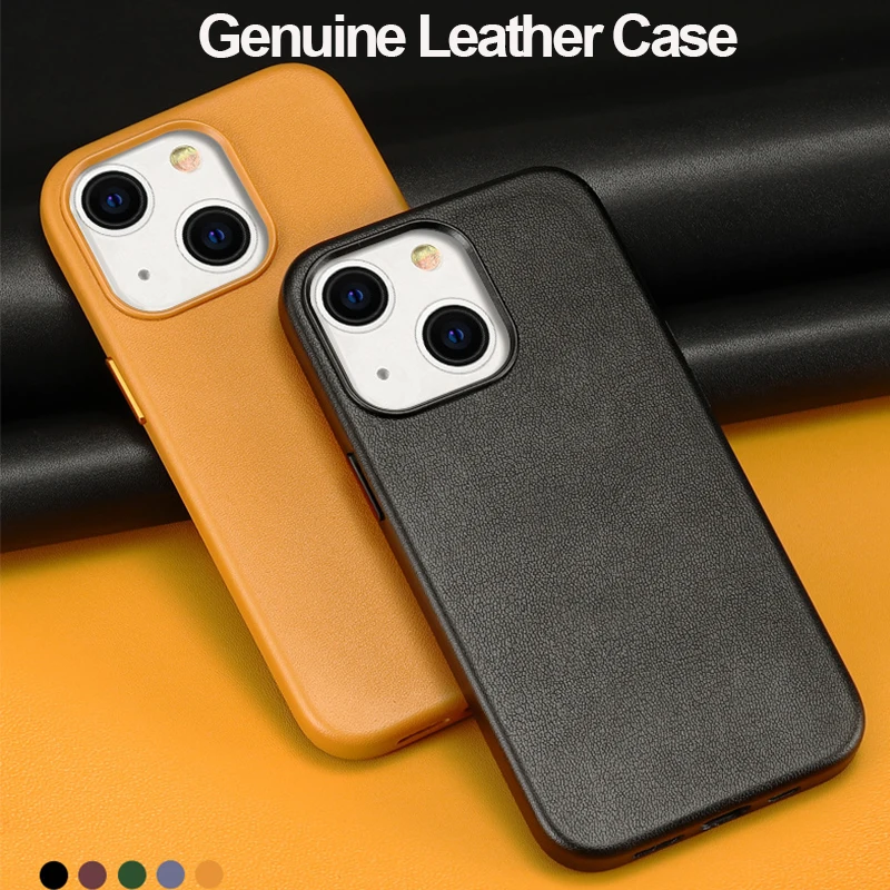

Genuine Leather For iPhone 13 Pro Max Case Luxury Magnetic Charging Natural Real Skin Phone Back Cover For Apple iPhone 13